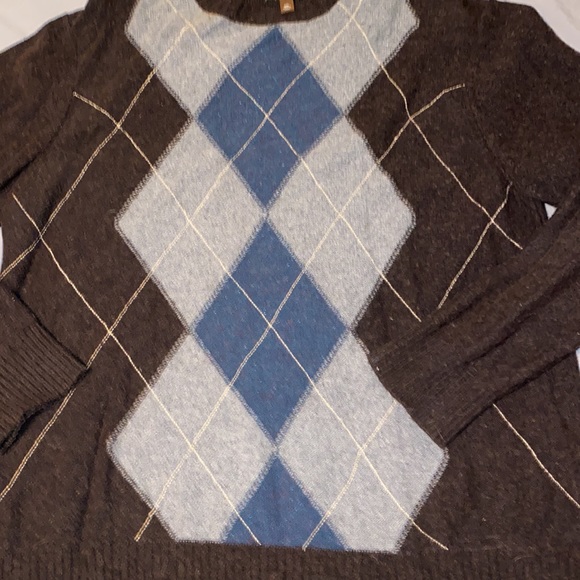 Brown and blue argyle crew neck sweater - Picture 3 of 7
